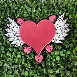Pink Angel Heart Iron On Patch
